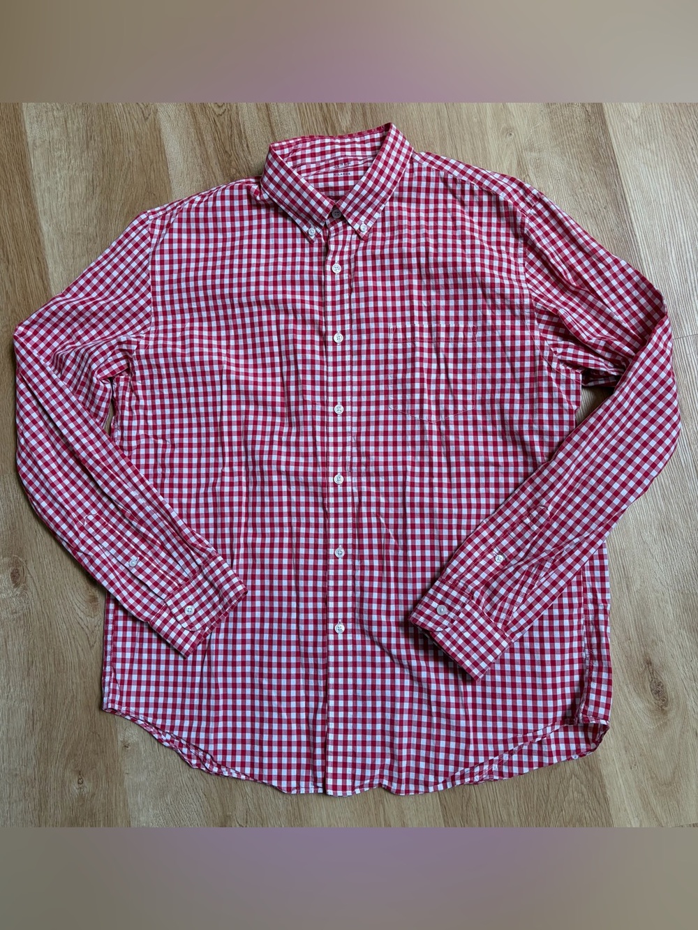 J, Crew Men's Shirt Red White Gingham Check Button Down Lightweight XL